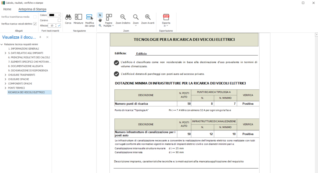 Pagina di documento intitolata 'TECNOLOGIE PER LA RICARICA DEI VEICOLI ELETTRICI' con tabelle di requisiti e note esplicative (in italiano).
