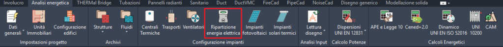 Ribbon bar Analisi Energetica in Mc4Suite: focus sul pulsante Ripartizione Energia Elettrica.