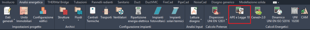 Ribbon bar Analisi Energetica di Mc4Suite: focus sul pulsante APE e Legge 10.