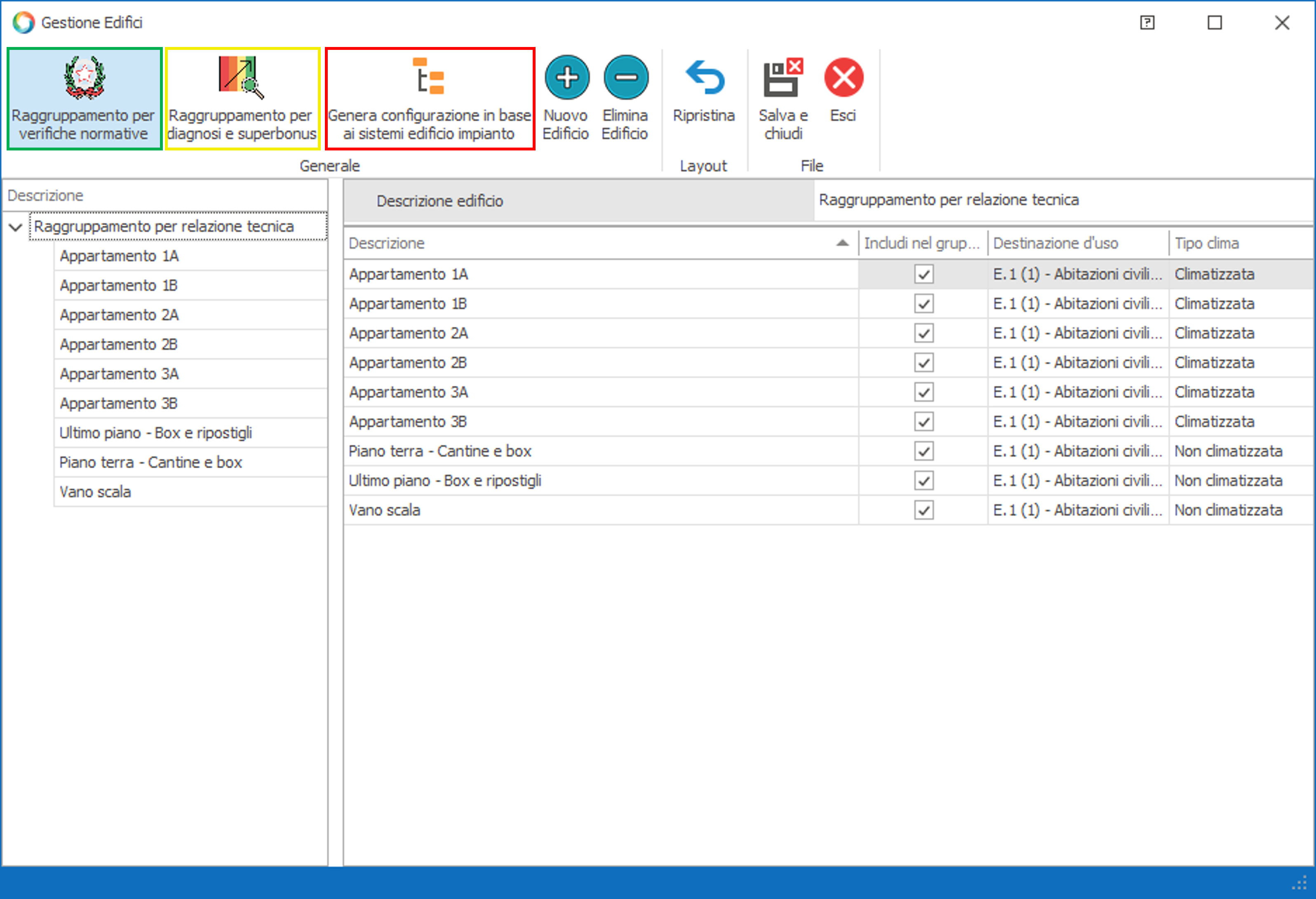 Configurazione della relazione tecnica e delle verifiche